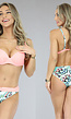 Zalm Geplooide Push-Up Beugel Bikini met Paisley Print