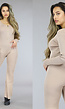 Beige Flair Jumpsuit van Ribstof met Kleine Rits