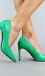 Groene Lederlook Pumps met Gouden Detail