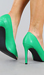 Groene Lederlook Pumps met Gouden Detail