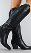 Zwarte Hoge Cowboy Boots met Stiksels