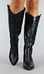 Zwarte Hoge Cowboy Boots met Stiksels