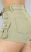 Khaki Denim Short met Cargo Zakken