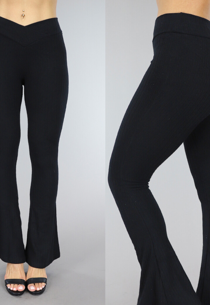 Zwarte Ribstof Flair Broek met Overslag Taille