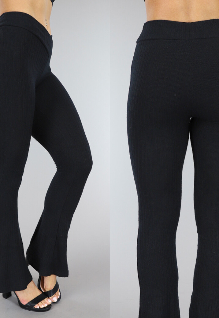 Zwarte Ribstof Flair Broek met Overslag Taille