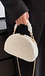 Witte Halfronde Geplooide Tas met Gouden Details