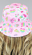 Roze Bucket Hat met Regenboog Snoepjes