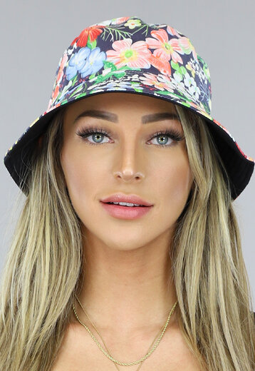 BF2023 Zwarte Bucket Hat met Bloemen