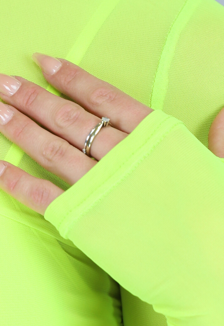 Neon Geel Geplooid See-Through Jurkje met Setje