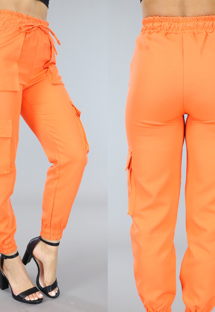 Oranje Elastische Broek met Cargo Zakken