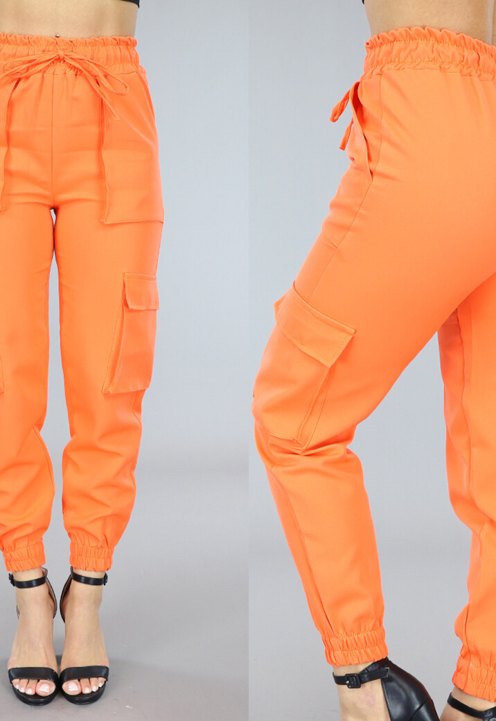 Oranje Elastische Broek met Cargo Zakken