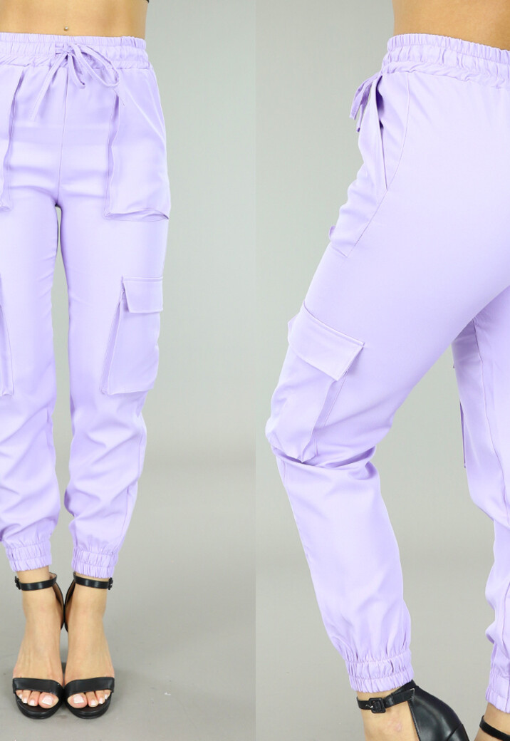Lila Elastische Broek met Cargo Zakken