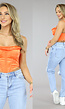 Oranje Satin Korset Top met Gedrapeerd Detail