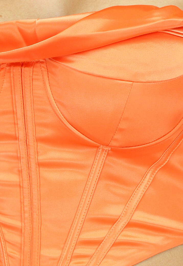 Oranje Satin Korset Top met Gedrapeerd Detail