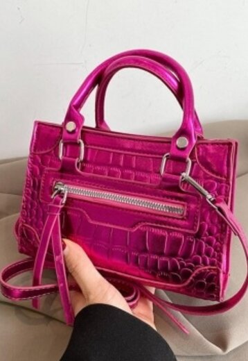 TERUG Fuchsia Metallic Tas met Patroon