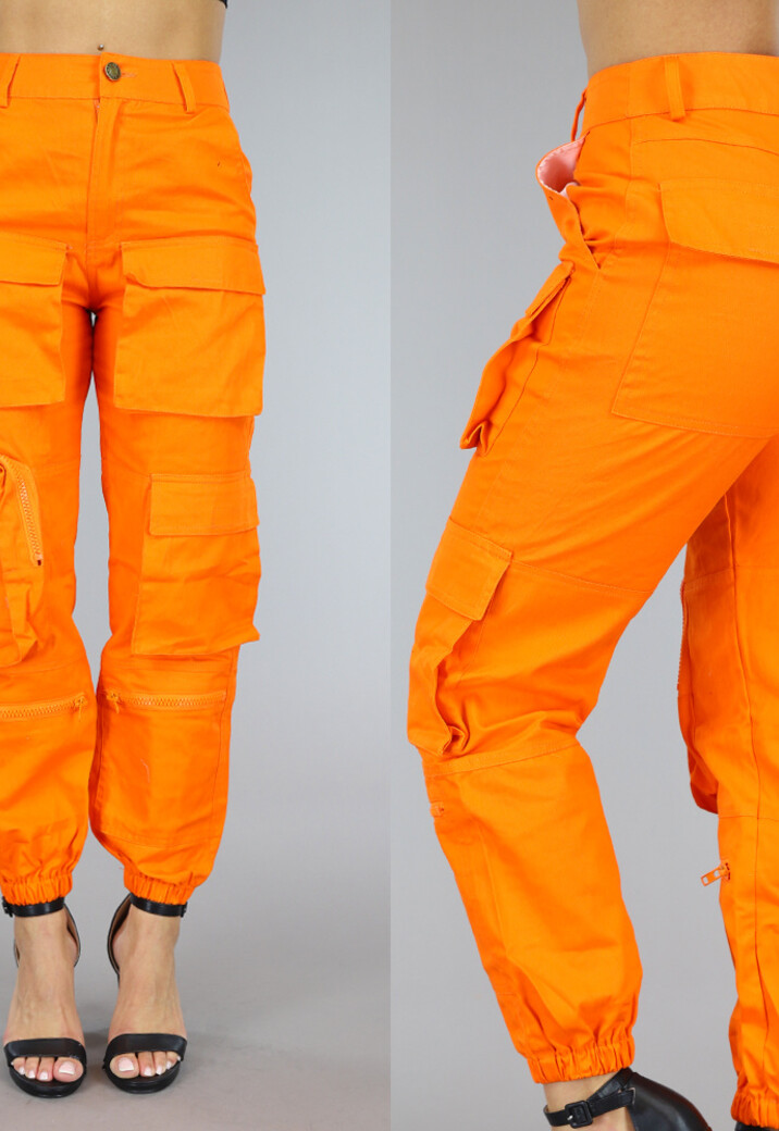 Fel Oranje Cargo Broek met Zakken