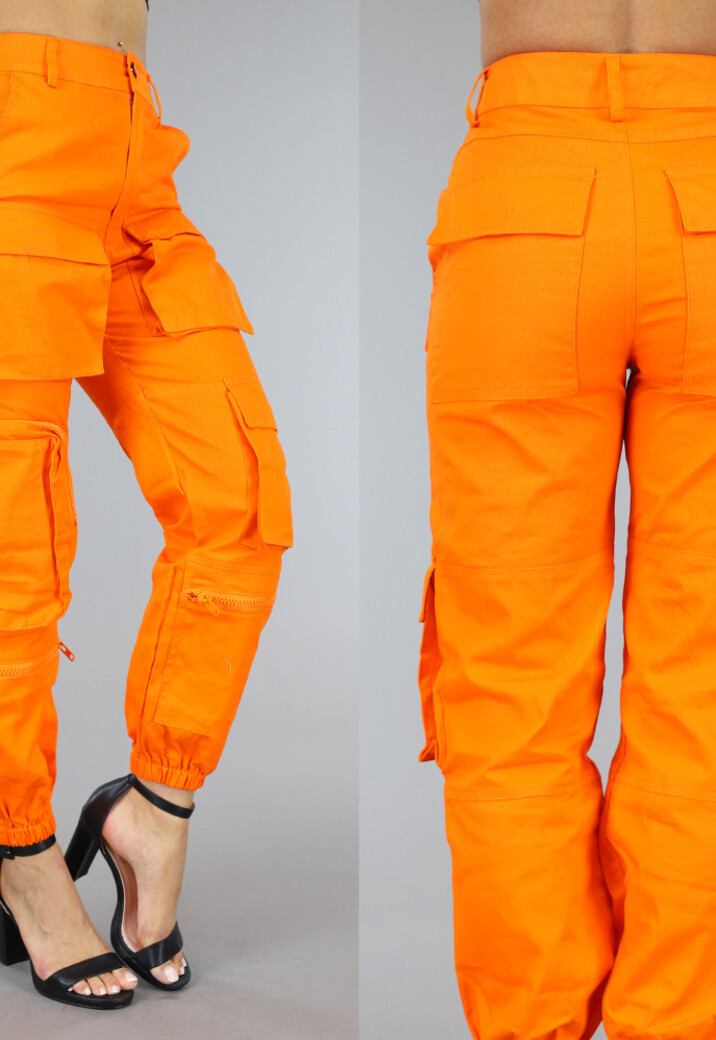 Fel Oranje Cargo Broek met Zakken