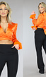 Oranje Satin Wikkel Top met Veertjes