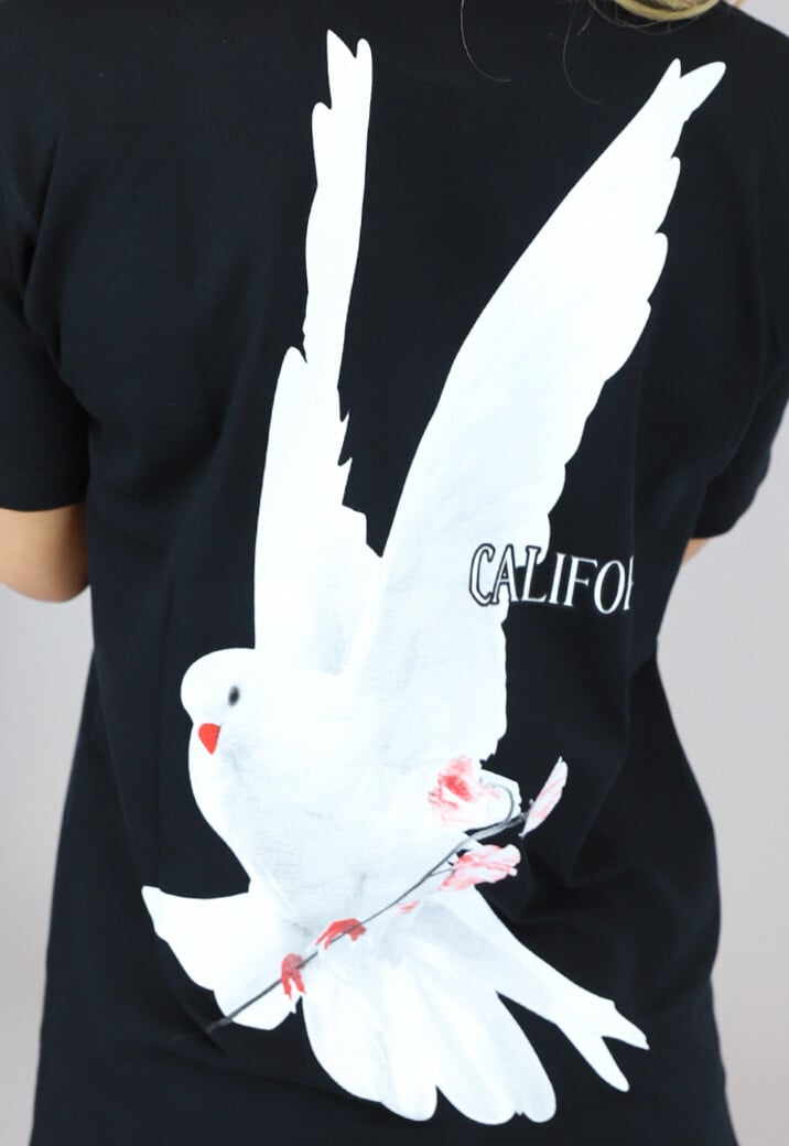 Zwart Oversized T-Shirt met Duif Print