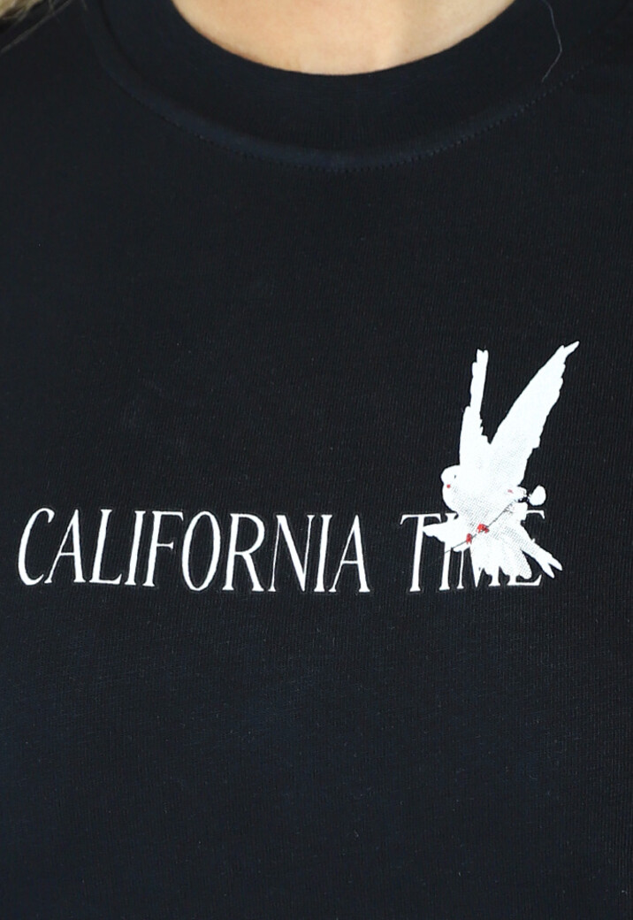 Zwart Oversized T-Shirt met Duif Print