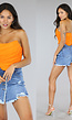 Oranje Mesh Korset Top  met Gedrapeerd Detail