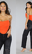 Oranje Mesh Korset Top  met Gedrapeerd Detail