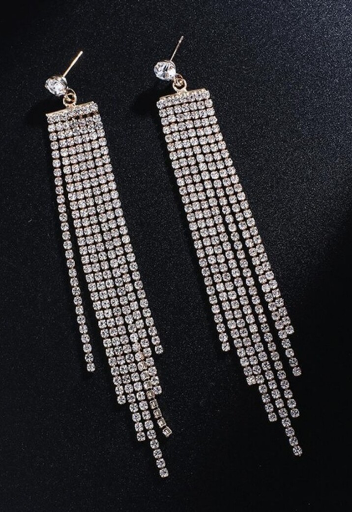 Gouden Waterval Oorbellen met Strass