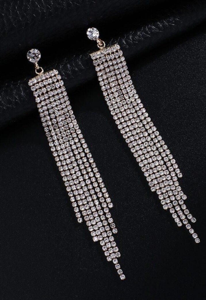 Gouden Waterval Oorbellen met Strass