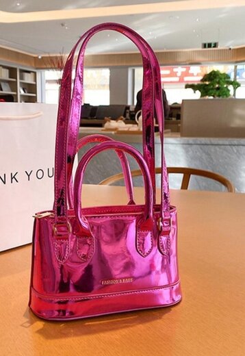 OP=OP! Kleine Roze Metallic Tas met Dubbel Handvat