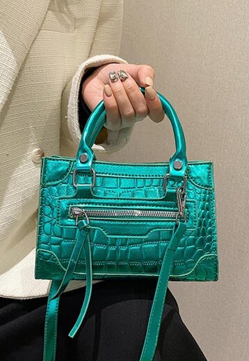 TERUG Turquoise Metallic Tas met Patroon