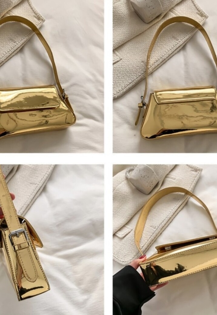 Gouden Verstelbare Metallic Schoudertas
