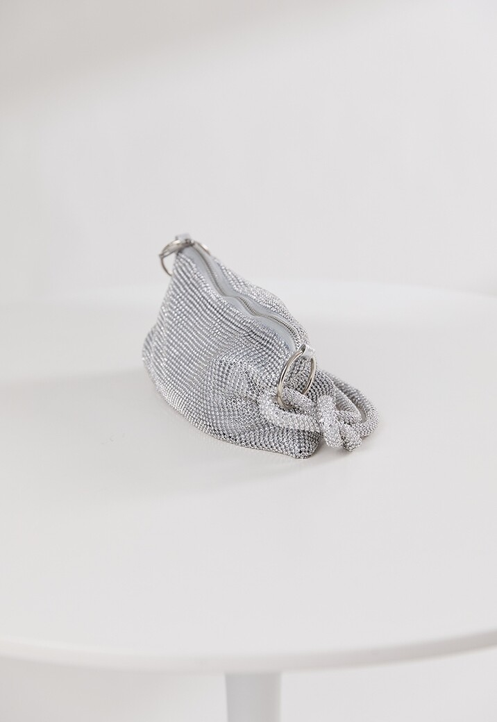 Zilveren Strass Schoudertas met Geknoopte Band