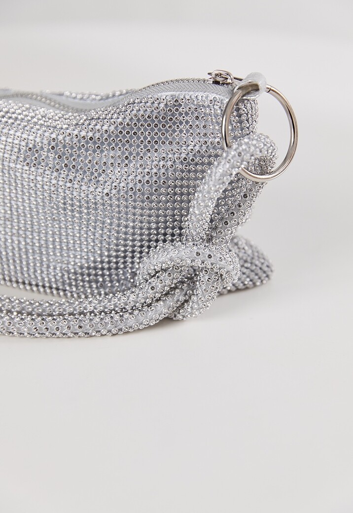 Zilveren Strass Schoudertas met Geknoopte Band