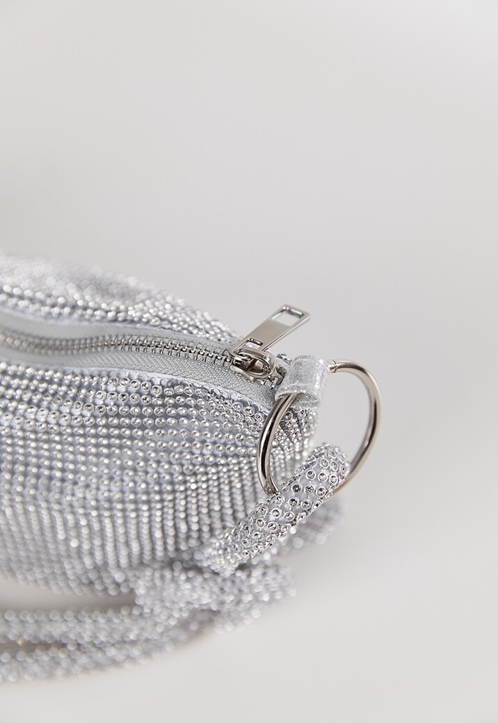 Zilveren Strass Schoudertas met Geknoopte Band