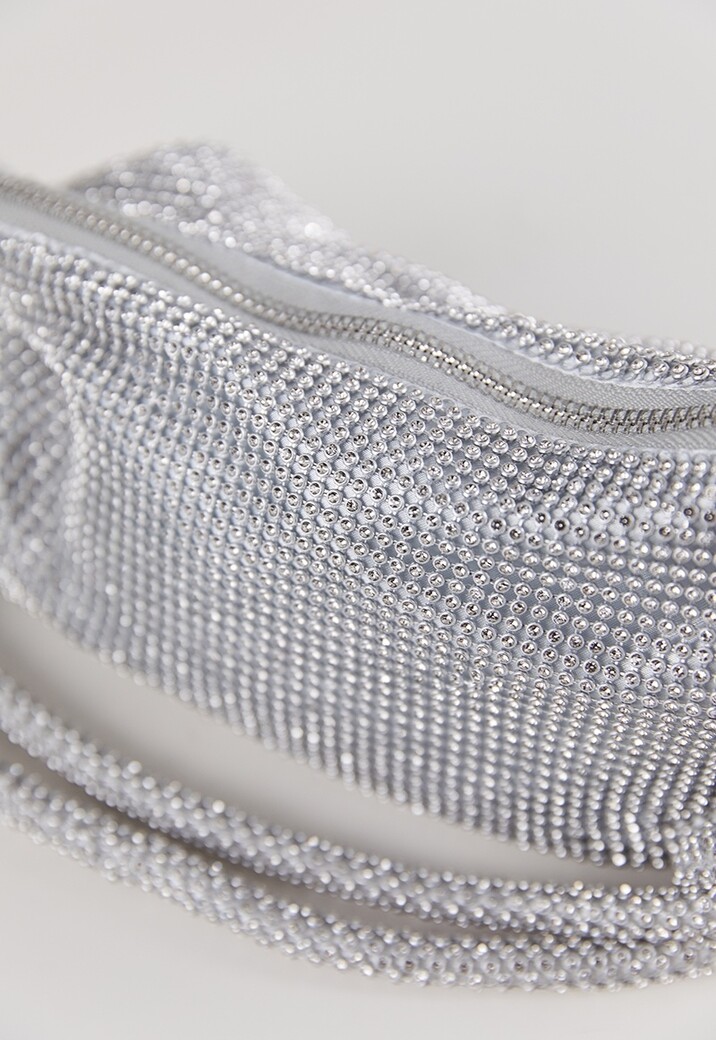 Zilveren Strass Schoudertas met Geknoopte Band