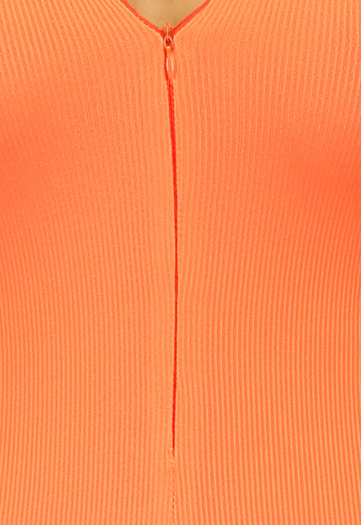 Oranje Stretch Rib Jumpsuit met Rits