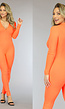 Oranje Stretch Rib Jumpsuit met Rits