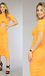 NEON Oranje Jurk met Plooitjes en Uitsnede