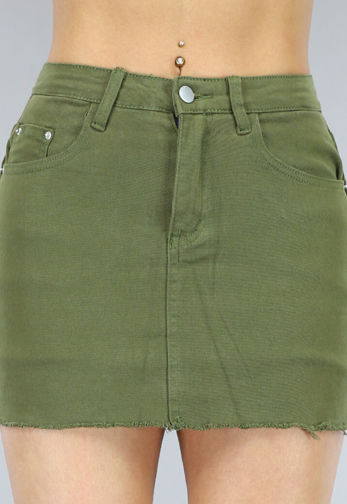 Legergroene Denim Mini Rok met Ingewerkte Short