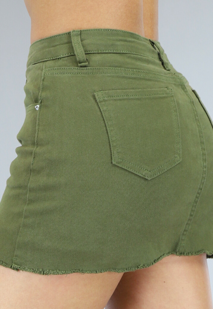 Legergroene Denim Mini Rok met Ingewerkte Short