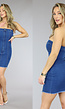 Strapless Denim Bodycon Jurkje met Gerafelde Onderkant