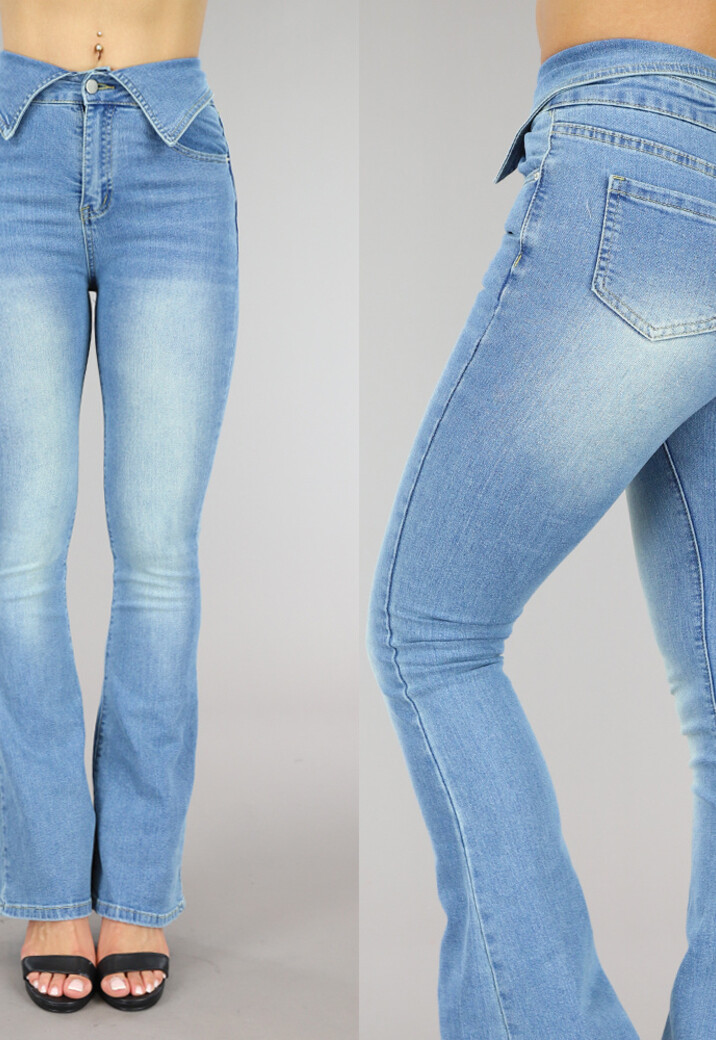 Blauwe Flared Jeans met Omgeslagen Taille