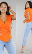 Oranje Top met Diepe Decolleté en Geknoopt Detail