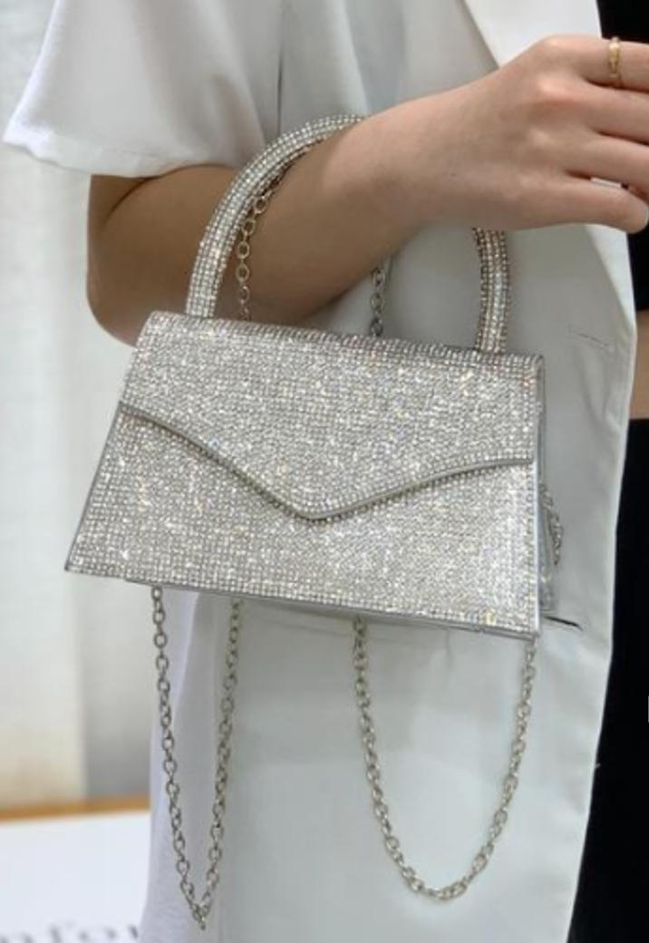 Zilveren Strass Hand/Schoudertasje