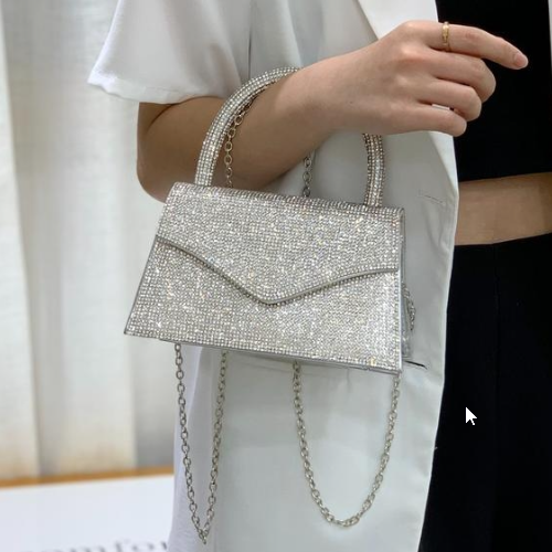 Zilveren Strass Hand/Schoudertasje