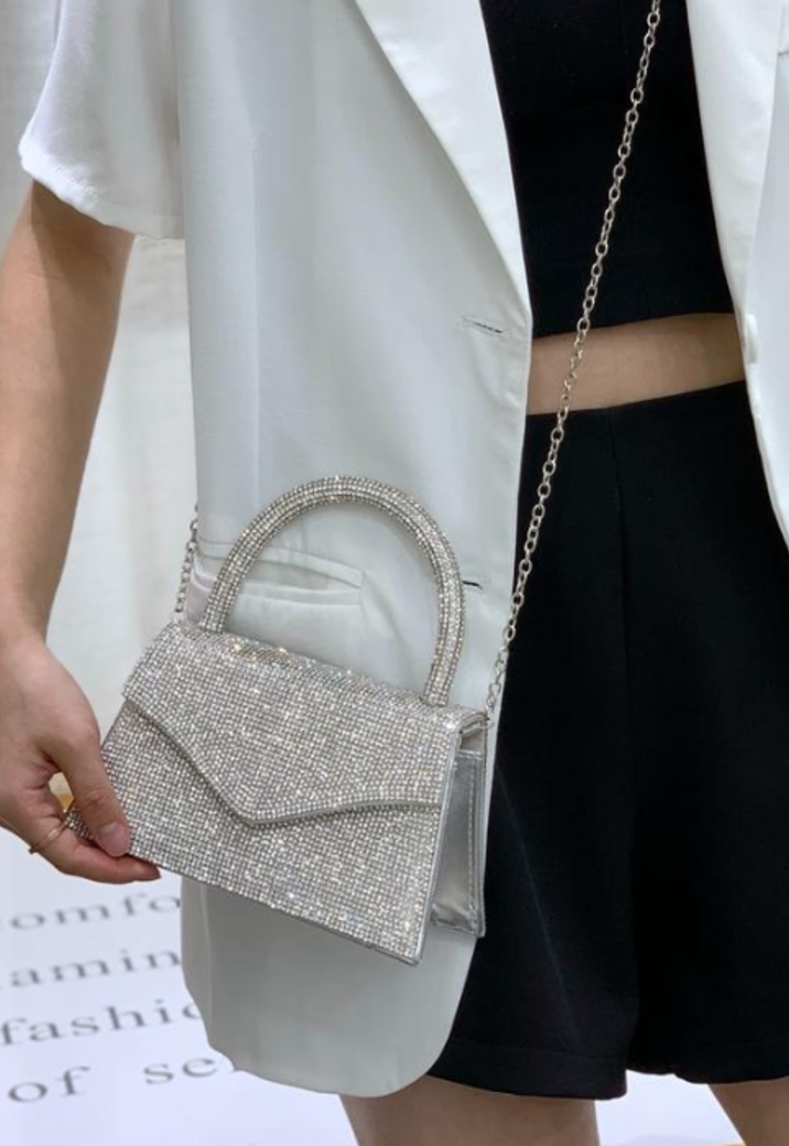 Zilveren Strass Hand/Schoudertasje