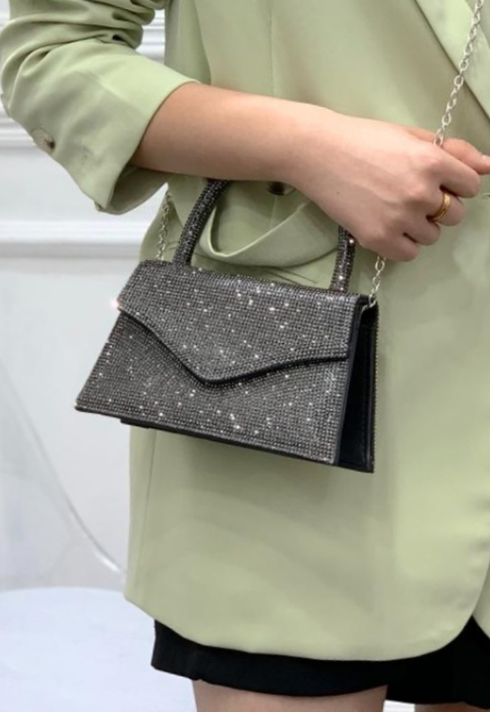 Antraciet Strass Hand/Schoudertasje