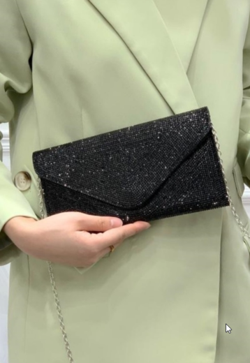 TERUG Zwart met Strass Bedekte Clutch