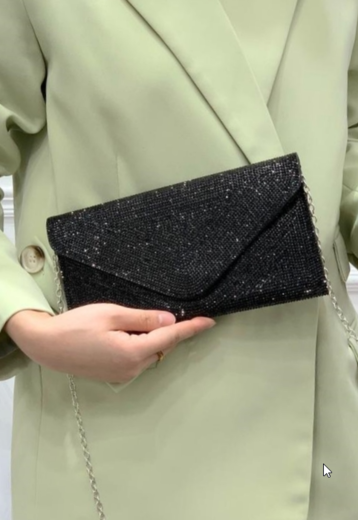 Zwart met Strass Bedekte Clutch
