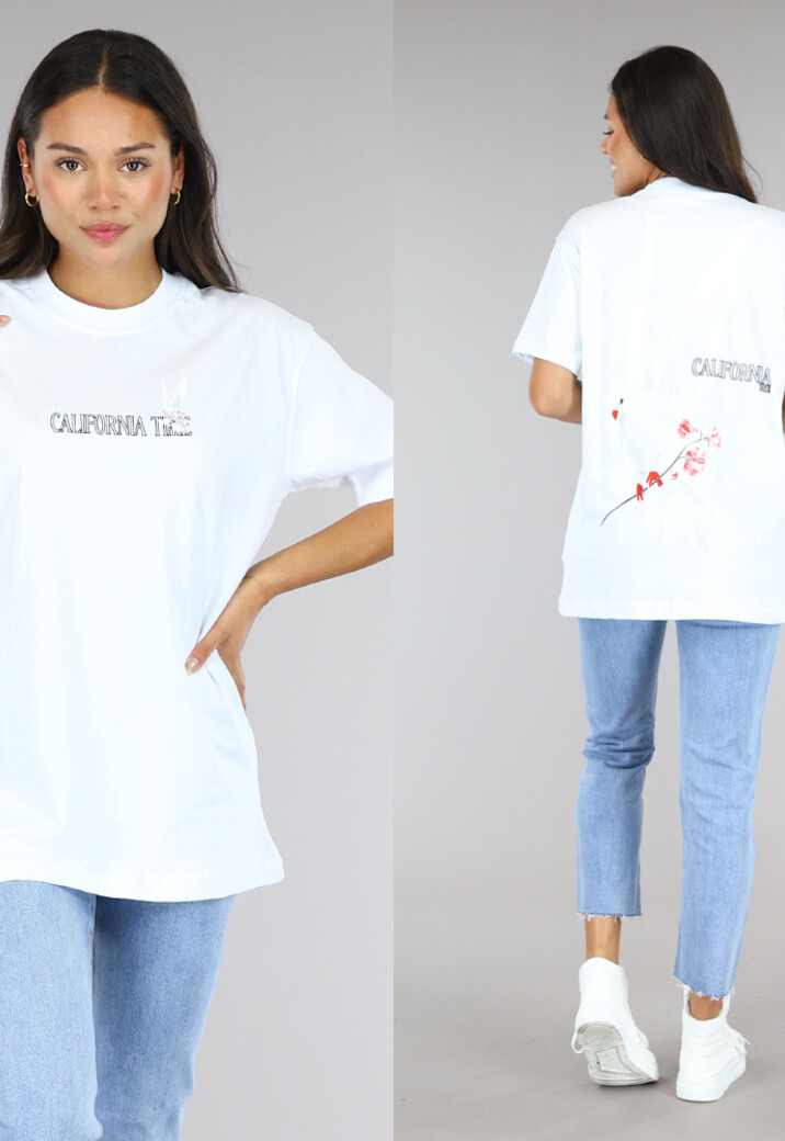 Wit Oversized T-Shirt met Duif Print